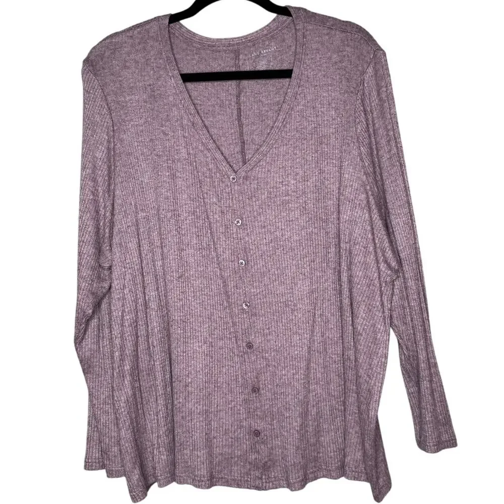 LANE BRYANT V NECK SWEATER FAUX CARDIGAN RIBBED PURPLE SIZE 26/28